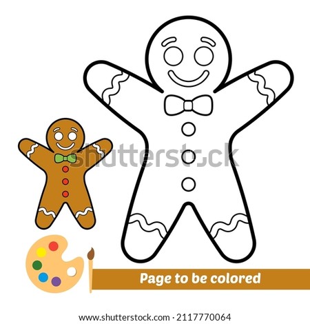 Coloring book for kids, gingerbread man cookie vector Royalty-Free Stock Photo #2117770064