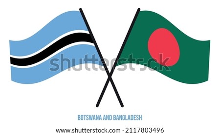 Botswana and Bangladesh Flags Crossed And Waving Flat Style. Official Proportion. Correct Colors.