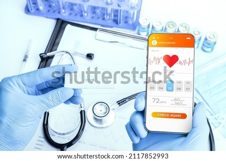 Healthcare app medical technology. Doctor holding digital smartphone. Healthcare medicine app on mobile phone screen. Health Check with digital system support