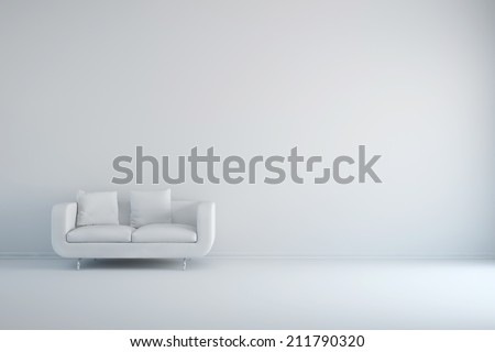 White room with sofa and empty background wall
