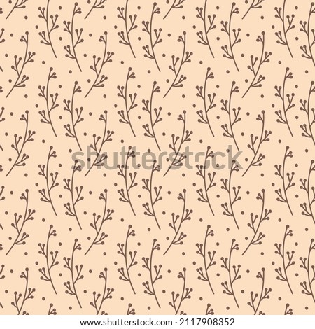 Twigs vector seamless pattern, natural colors floral background
