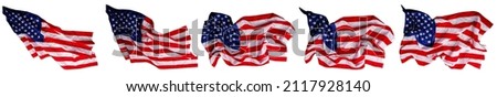 Beautiful Stars and Stripes Waving Flags State Symbol of the United States of America Set