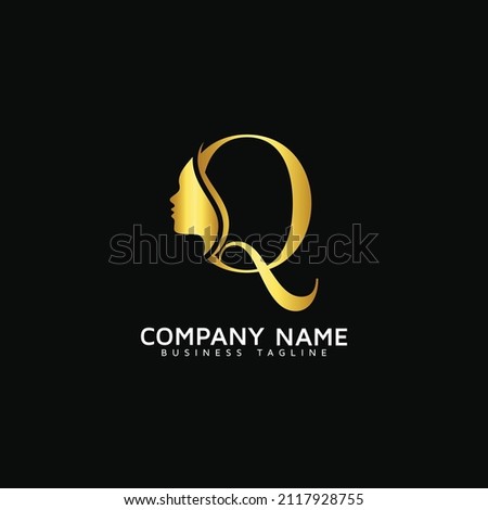 Q Letter Beauty Face initial Q luxury beauty queen woman face logo design vector. consisting of letter Q with lady face on negative space