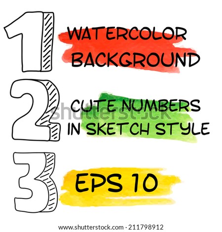 Colorful arabic numbers in sketchnote style made in vector