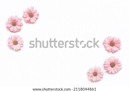 Flower petals on a white background. Composition of flowers. Place for text. View from above. Valentine's day concept. Mother's day concept
