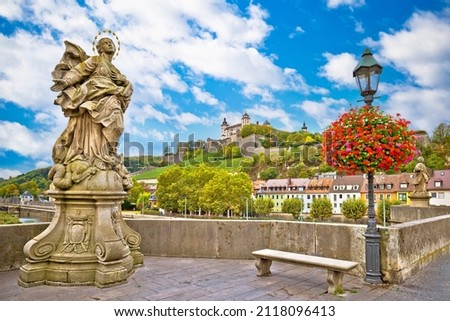 Wurzburg. Main river waterfront and scenic Wurzburg castle and vineyards view, Bavaria region of Germany