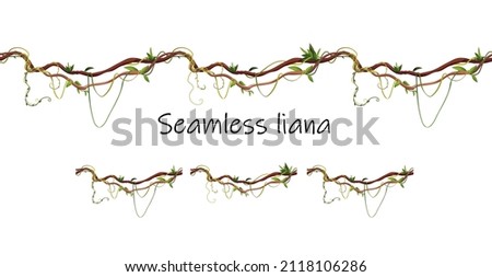 Seamless liana or vine pattern for 2d games. Jungle tropical climbing plants. Cartoon vector illustration. Royalty-Free Stock Photo #2118106286