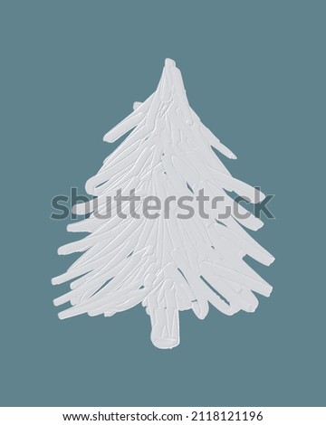 Christmas Wishes Vector Card. White Oil Painting Style Christmas Tree on a Pale Blue Background. Pine Tree Made of Scribbles.