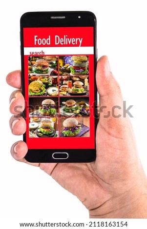 mobile screen showing food delivery website or app, doing research or ordering food by smastphone