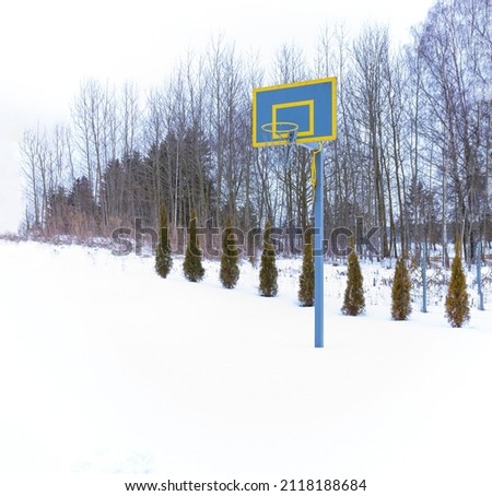 Basketball court in the winter on the site