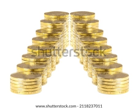 A stack of gold coins isolated on a white background.Money on a white background.Finance and money
