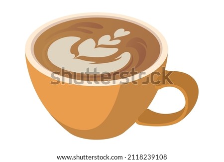 Realistic freshly brewed cappuccino with foam pattern isolated on white background - Vector illustration Royalty-Free Stock Photo #2118239108