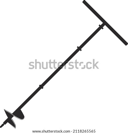 Manual drill for soil. Agricultural tools. Black flat symbol. Isolated image on a white background.