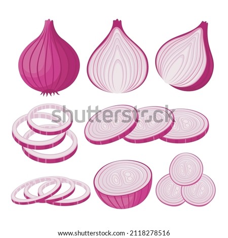 Collection of onion, whole onion, half onion and sliced onion Royalty-Free Stock Photo #2118278516