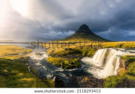 Green valley of waterfalls cascades landscape Royalty-Free Stock Photo #2118293453