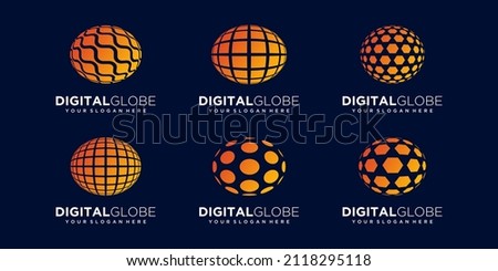 set of abstract planet data digital technology Logo Design vector Template.