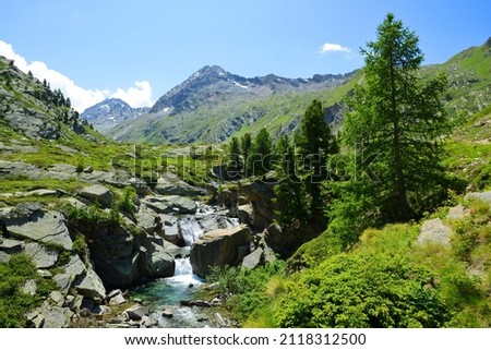 Gran Paradiso National Park. Valle di Bardoney, Aosta Valley, Italy. Beautiful mountain landscape in sunny day. Royalty-Free Stock Photo #2118312500