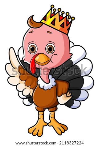 The cute king of turkey bird is wearing a golden crown of illustration