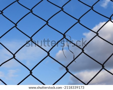 closeup of a rusty fence with blue sky background