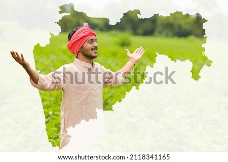 Map of Maharashtra shows farmer portrait white gradient background, Indian agriculture, Kisan diwas concept Royalty-Free Stock Photo #2118341165
