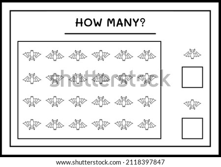 How many Bat, game for children. Vector illustration, printable worksheet