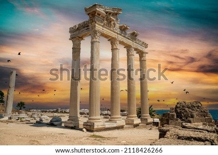 Historical city Temple of Apollon ruins. Manavgat, Side, Antalya  TURKEY Royalty-Free Stock Photo #2118426266