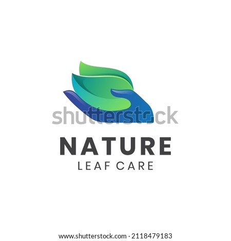 hand icon leaf care logo with a plant design concept for biology, medic, herbal, spring natural logo design