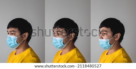 Comparison of medical mask wearing. Each layers have copy space for text, word and graphic.