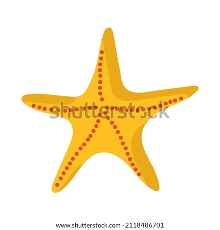 Yellow starfish with red spots on a white background. Vector isolated image for use in web design or clipart