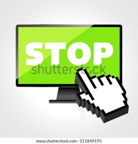 Stop word display on High-quality computer display, monitor screen.