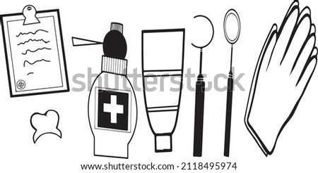 Set with medical objects for a dentist