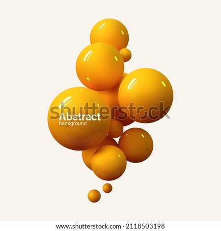 Abstract yellow image of flying spheres. Set of realistic, 3d balls and bubble, vector illustration. Futuristic  background for your design. Royalty-Free Stock Photo #2118503198