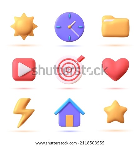 Vector 3d icons set in a minimalistic style for the interface of applications and web pages. Ui design. Royalty-Free Stock Photo #2118503555