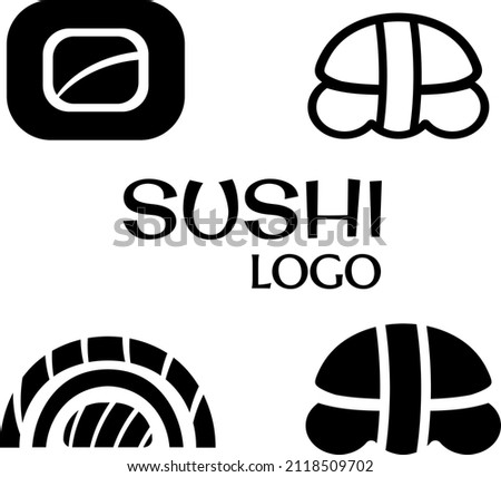 sushi logo set. graphic symbol with fish cut into sushi and rolls. monochrome japanese food icon sushi and roll. minimalistic image simple shapes design. illustration isolated vector sign symbol
