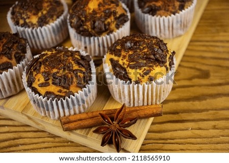 Image of delicious chocolate muffins close up