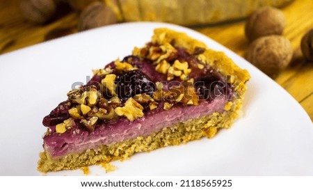  image of delicious birthday cake on a plate close-up