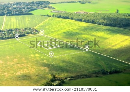 Land or landscape of green field with aerial view icon of residential. Real estate or property for dream concept to build,  sale and buy. Royalty-Free Stock Photo #2118598031