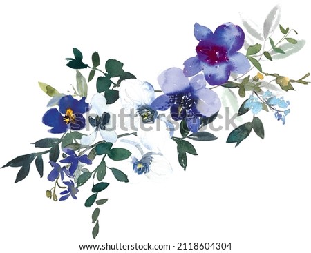 Watercolor blue and white orchid romantic composition for wedding designs.