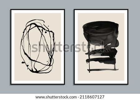 Set of two abstract creative minimalist hand painted illustrations for wall decoration, postcard or brochure design. Vector EPS10.