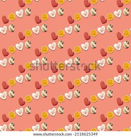 seamless pattern of the word love from cookies on a pink background