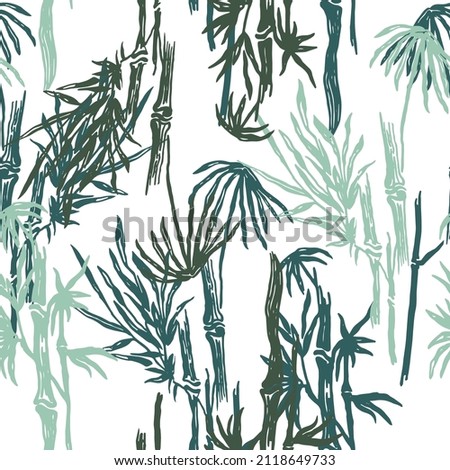 Palm summer texture with bamboo leaves.  Floral white  seamless pattern.