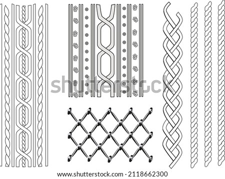 Knitwear Cable Stitch technical fashion illustration. Flat apparel cable template black and white colour. Cable stitch CAD mock-up. Royalty-Free Stock Photo #2118662300