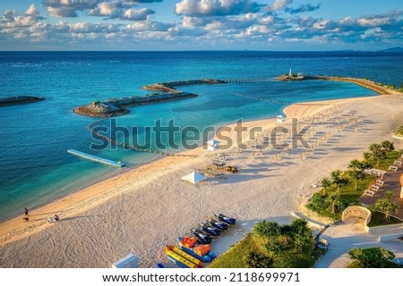 Unspoiled coastline and pristine turquoise waters of Okinawa, a popular travel destination in Japan Royalty-Free Stock Photo #2118699971