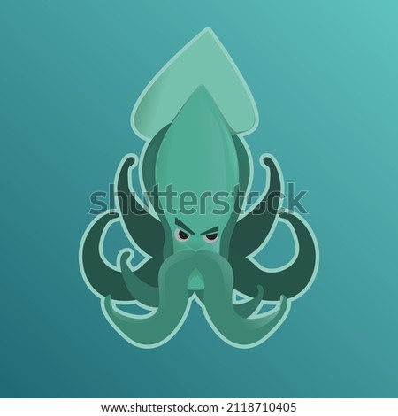 Cool squid mascot character design with mustache for e-sport logo and seafood culinary business