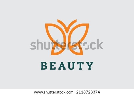 Logo outline beauty butterfly monogram minimalist template vector for business company