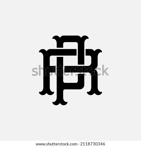 Monogram Logo, Initial letters P, R, PR or RP, Interlock, Vintage, Classic, Black Color on White Background