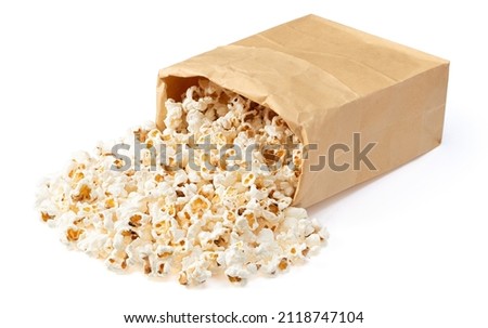 Popcorn in the paper bag, isolated on white background.