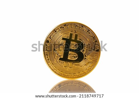 Bitcoin BTC Cryptocurrency Coins with over white background. Golden Coin for blockchain technology