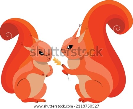Cute characters squirrels. Funny animals in forest. Object isolated on white background.