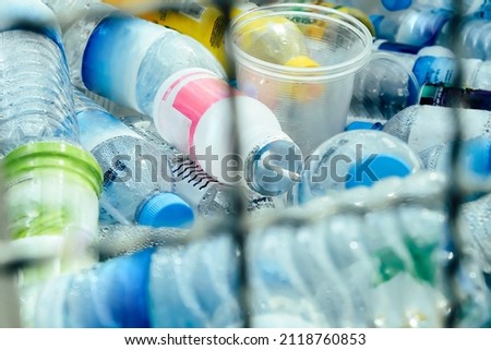 Image of Plastic bottles and containers prepared for recycling